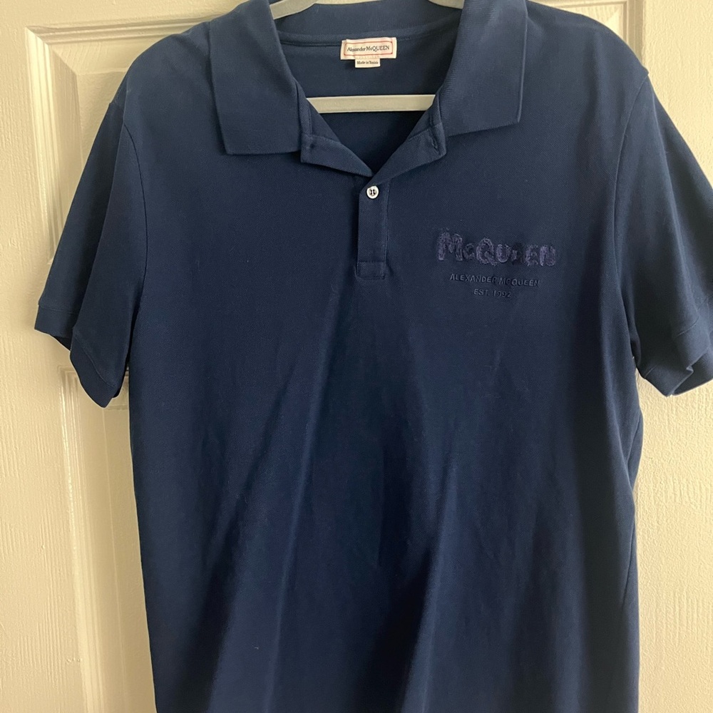 Alexander McQueen Blue Polo Shirt Classic Design